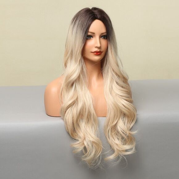 new fashion Gradual white to Golden long curly head cover wigs #5306 - Picture 4 of 8